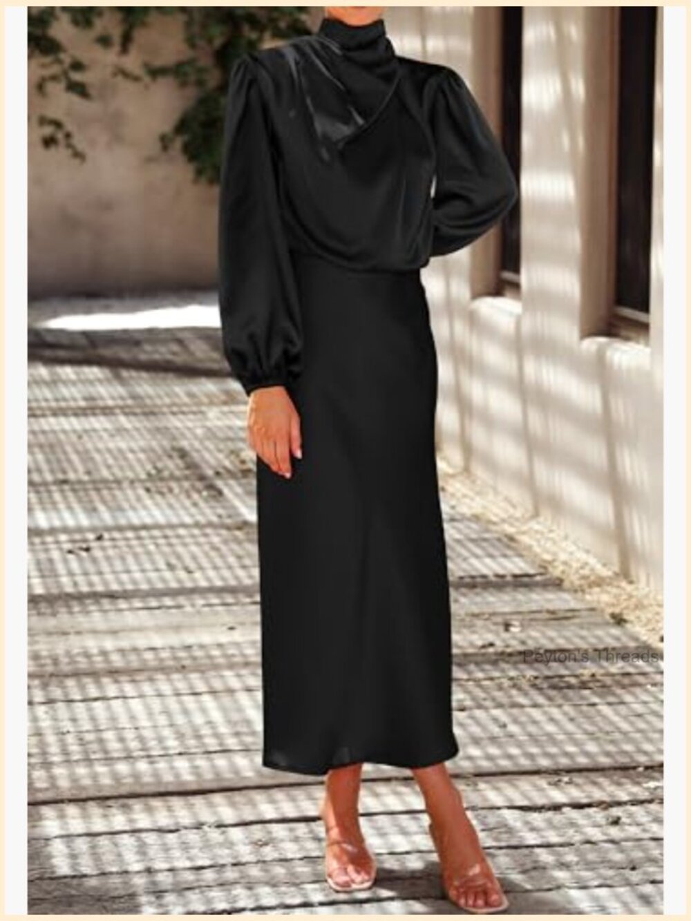 Long Sleeve Mock Neck Satin Maxi Dress Formal Party - Picture 5 of 7